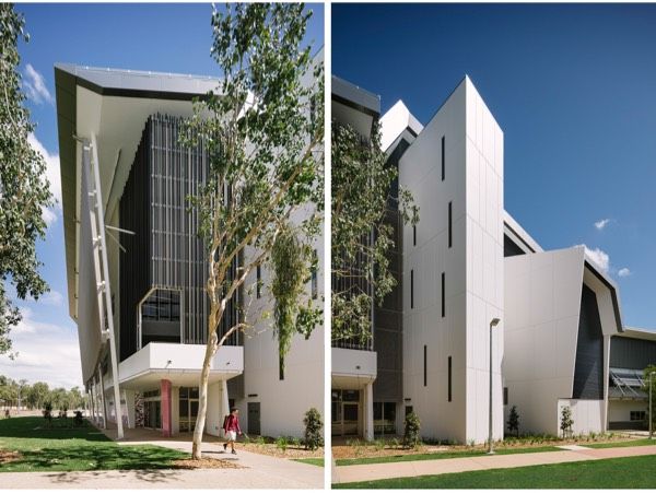 Two Pictures of a Large White Building With Trees in Front of It — Nick Favot Painting in Bohle, QLD