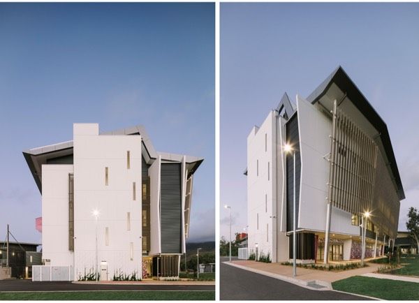 Two Pictures of a Large White Building With a Blue Sky in the Background — Nick Favot Painting in Bohle, QLD