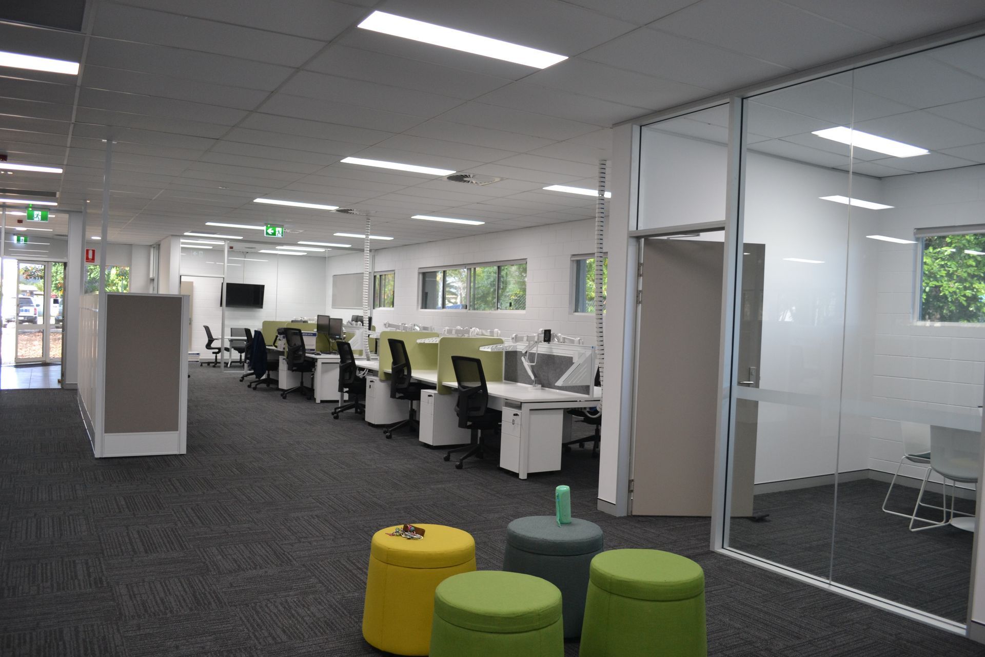 Office With Grey Carpet, Desks, and Chairs — Nick Favot Painting In Bohle, QLD
