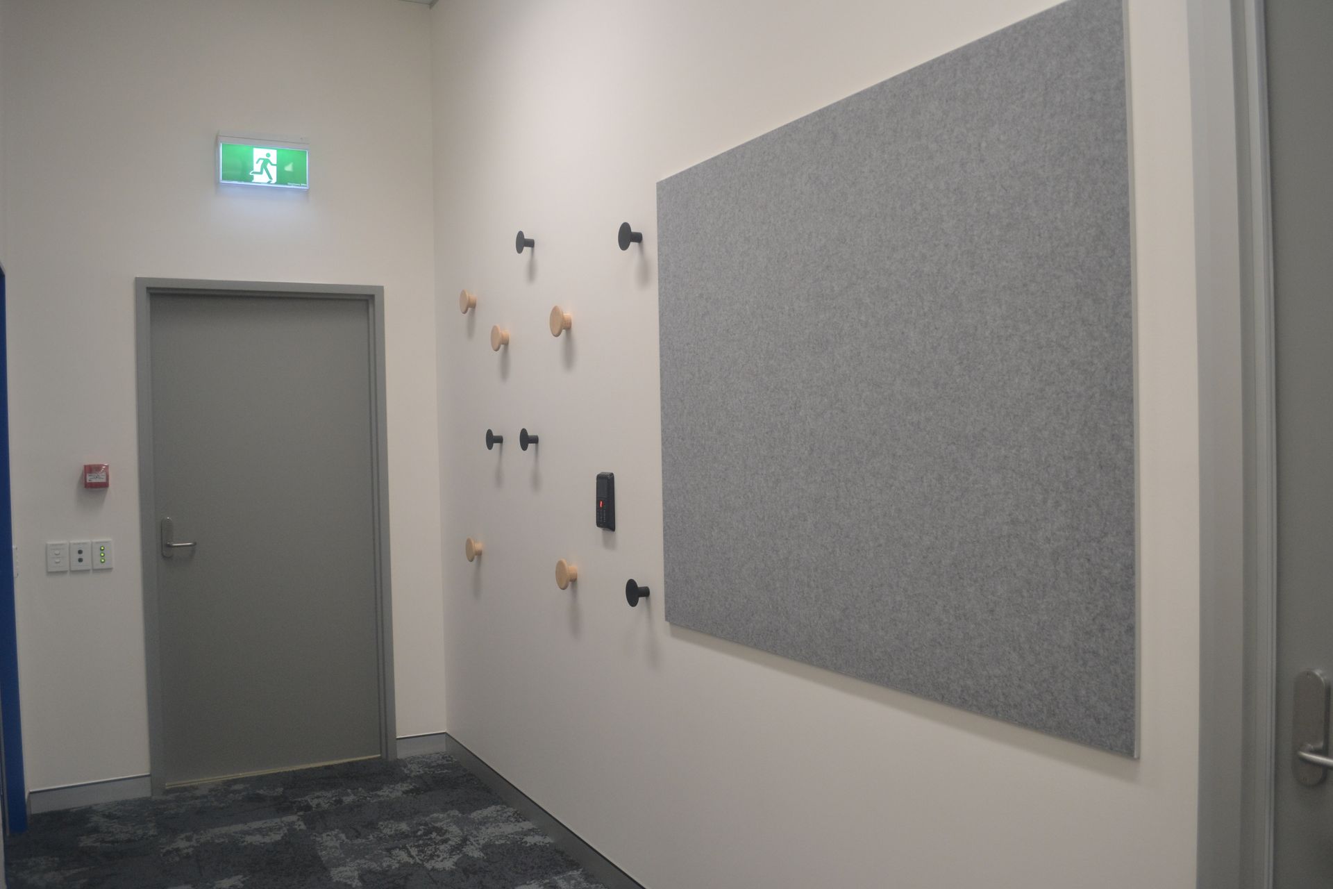 A Grey Exit Door Under a Lit Green Exit Sign — Nick Favot Painting In Bohle, QLD