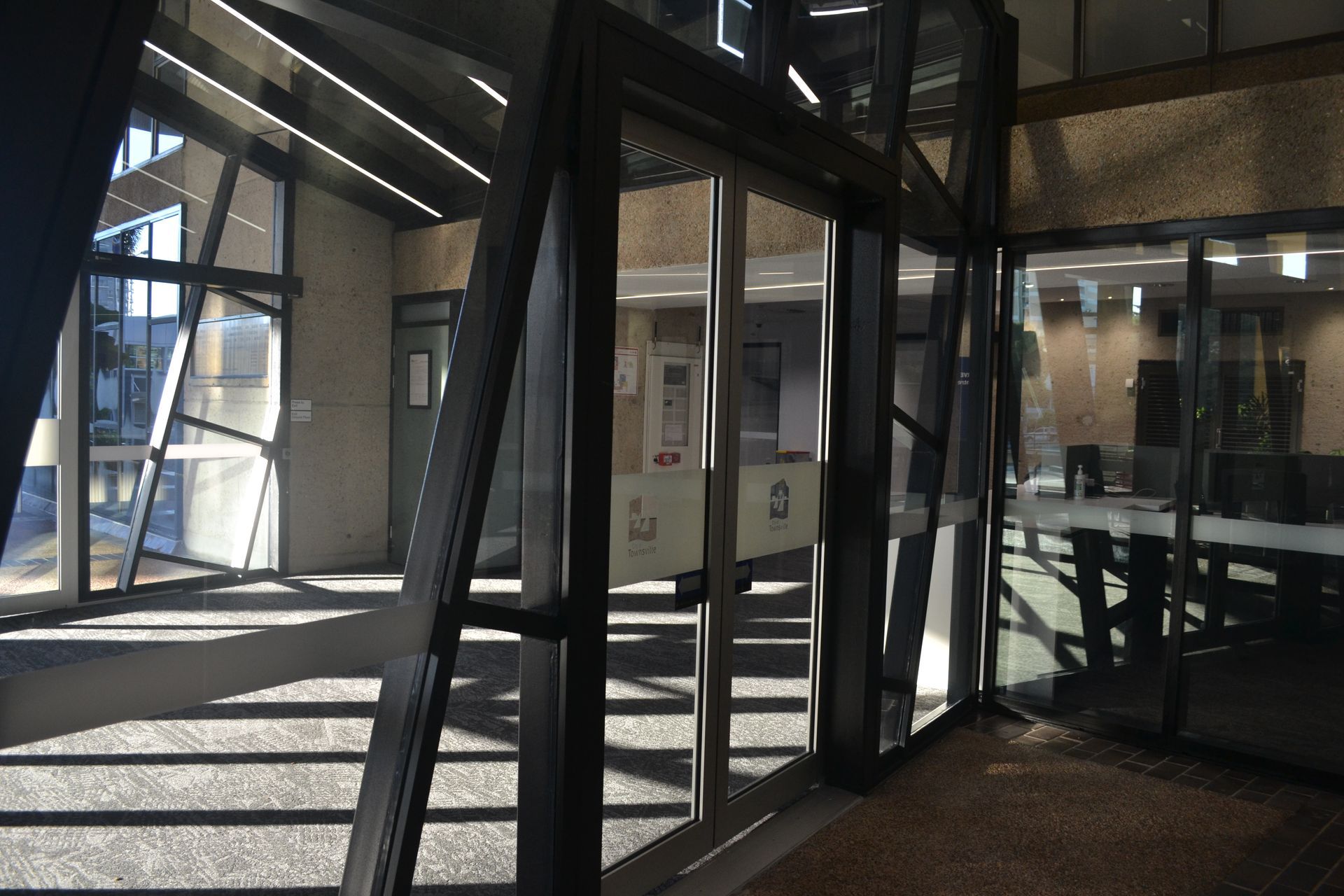Modern Glass Entrance With Geometric Frames — Nick Favot Painting In Bohle, QLD