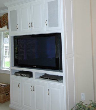 Cabinet Design — White Cabinet Wih Television in Bristol, CT