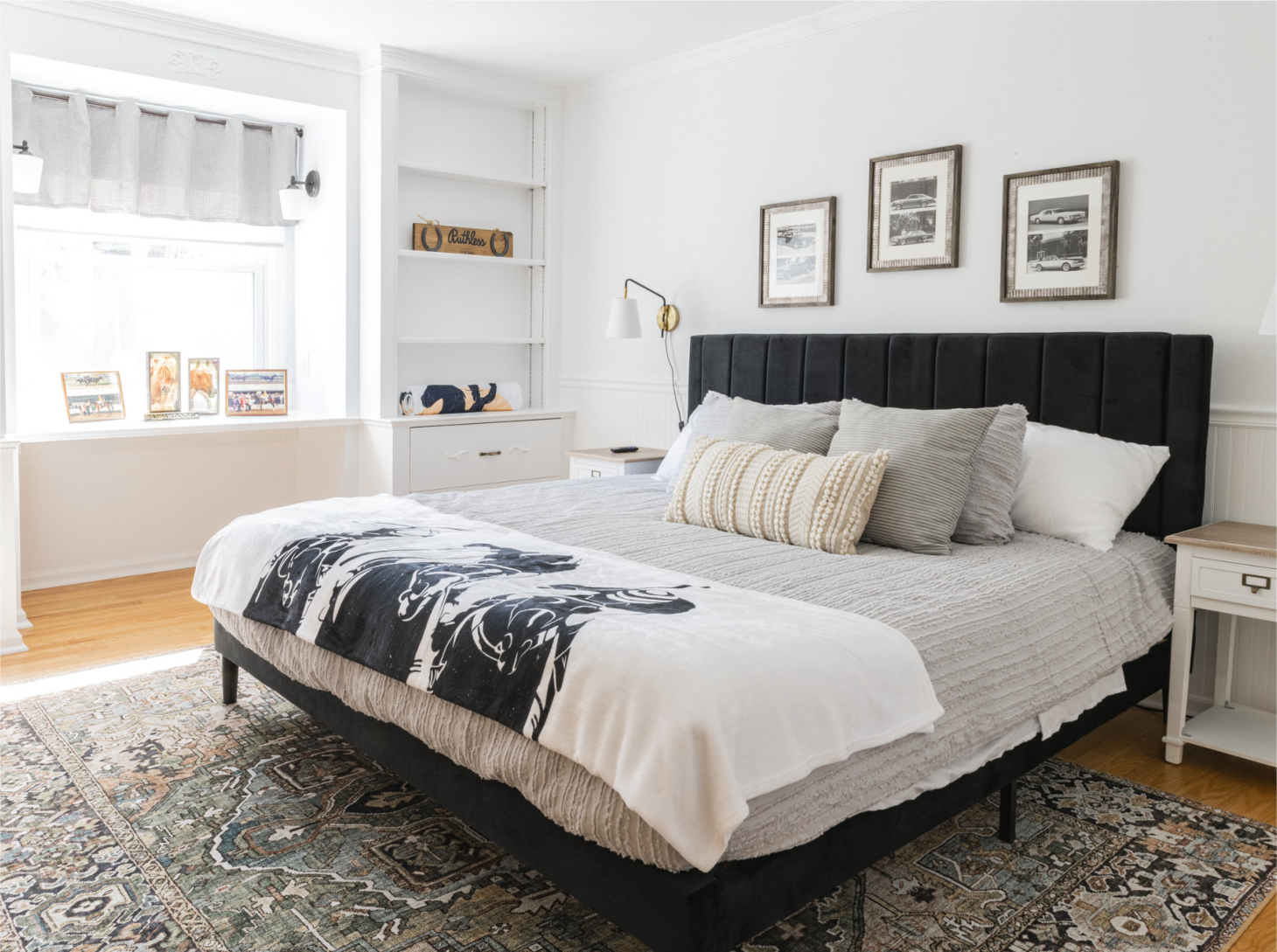 There is a large bed in the middle of the room.