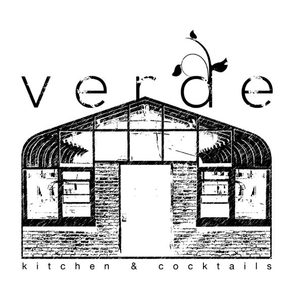 A black and white logo for verde kitchen and cocktails
