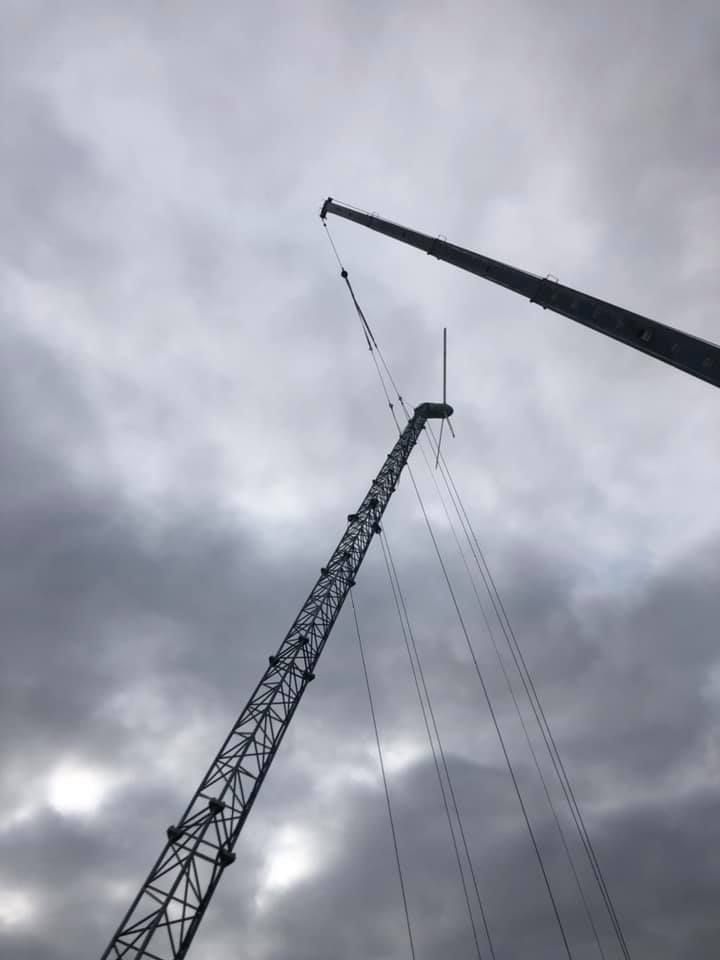 Extended cranes reach into the sky