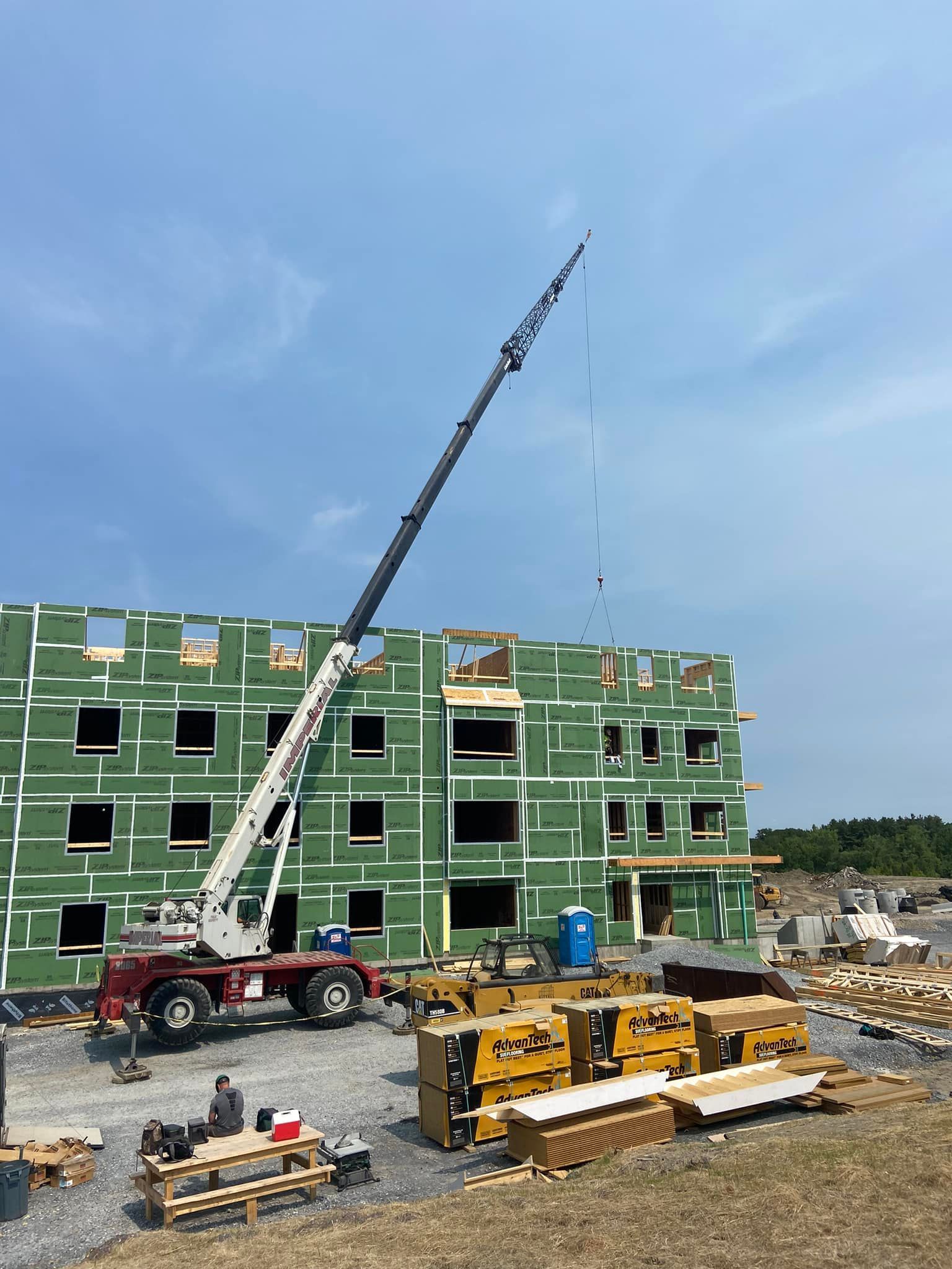 A commercial construction project in progress with the help of Mayo Crane Rental in Hardwick, Vermont