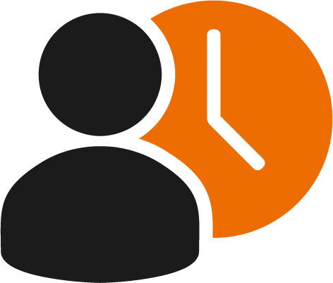 An icon of a person with a clock in the background.