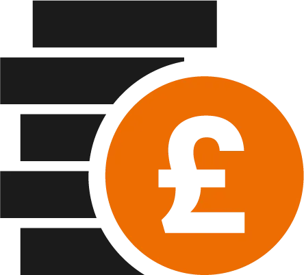 A black and orange icon with a pound sign in a circle.