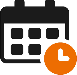 An icon of a calendar with a clock next to it.