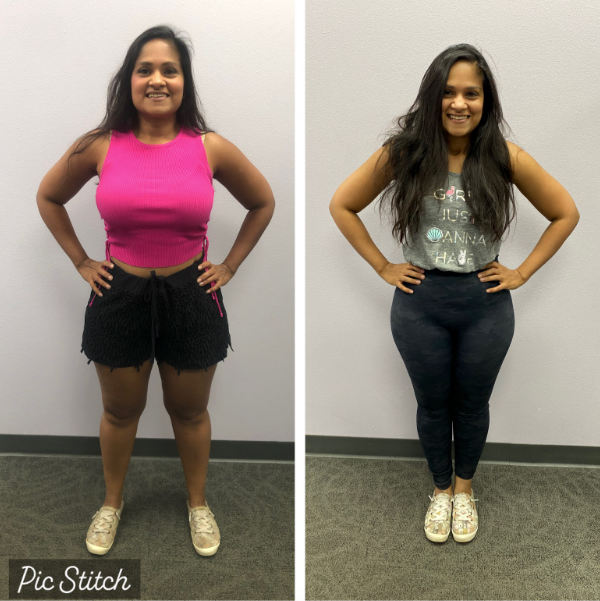 A before and after photo of a woman with the caption pic stitch