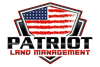 Logo for Patriot Land Management featuring a shield with the American flag and the company name.