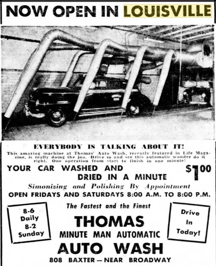 One of the first Thomas Car wash advertisements from 1947.