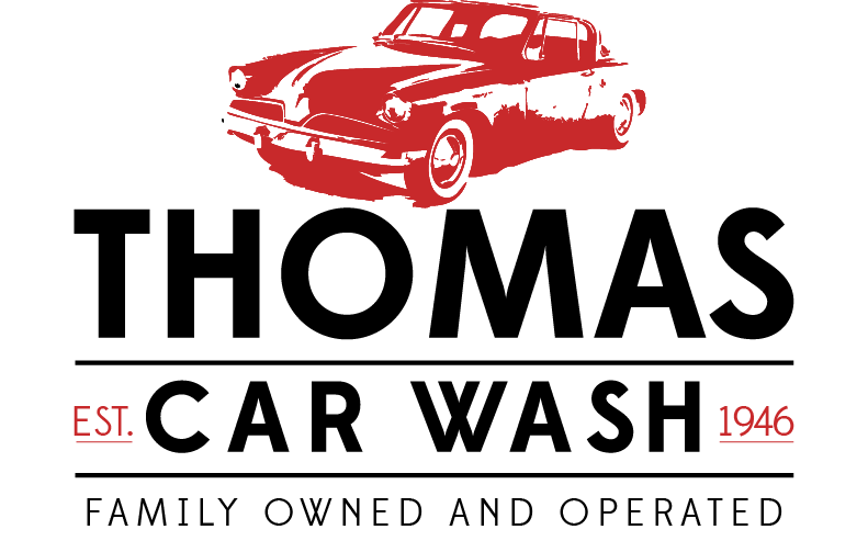 Thomas Car wash logo, red car on white background