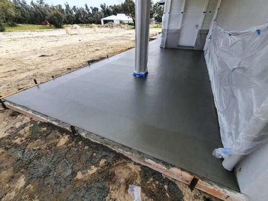 Freshly poured house apron concrete slab for Cranbourne residential home.