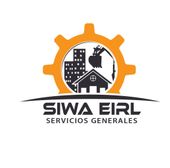 Logo de SIWA EIRL Servicios Generales con engranaje naranja y casa negra estilizada.