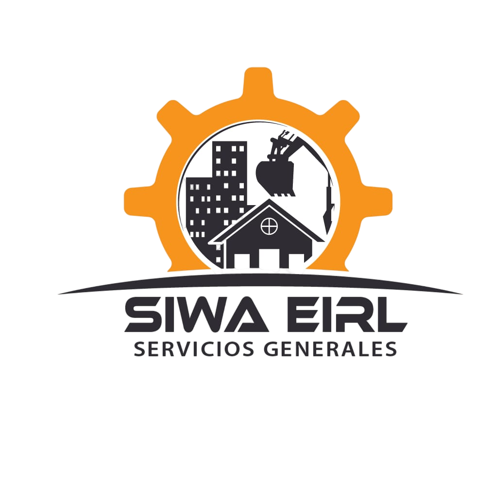 Logotipo con engranaje naranja, perfil urbano y casa, con la inscripción “SIWA EIRL SERVICIOS GENERALES”