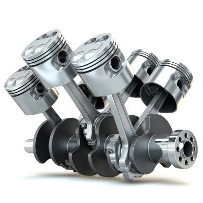 V6 engine pistons. 3D image. - Transmission Services in Eugene, OR