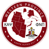 Seal of Kappa Alpha Psi Fraternity's Western Province; red and white, with states and Japanese islands; Greek letters.
