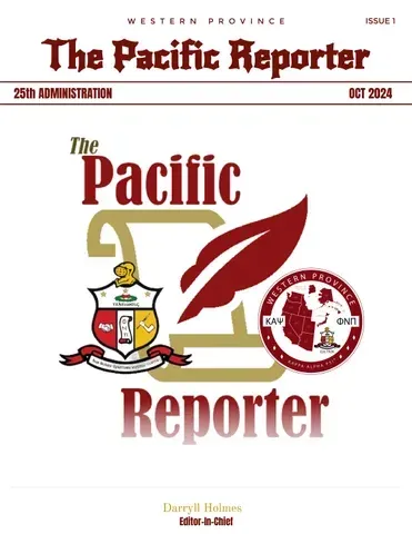 Cover of The Pacific Reporter newsletter, featuring logos, a quill, and the words 