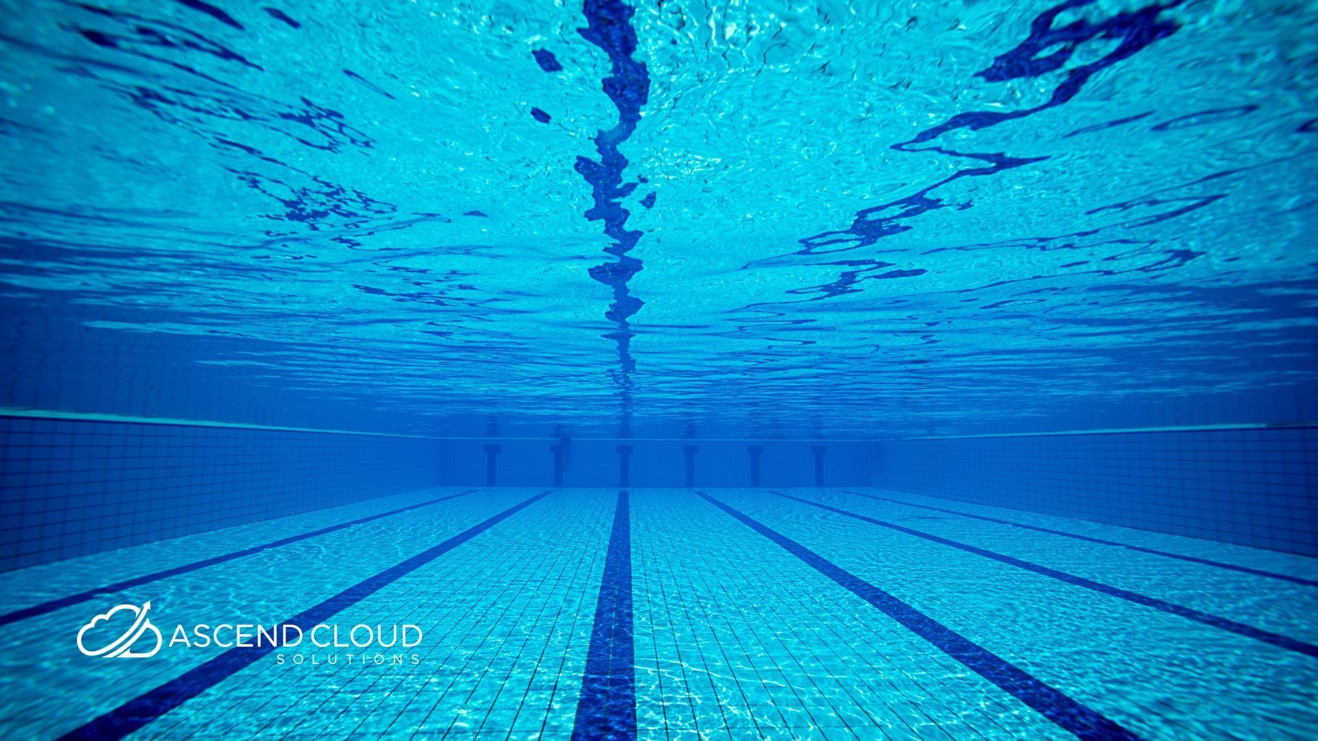 A underwater view of an empty swimming pool.