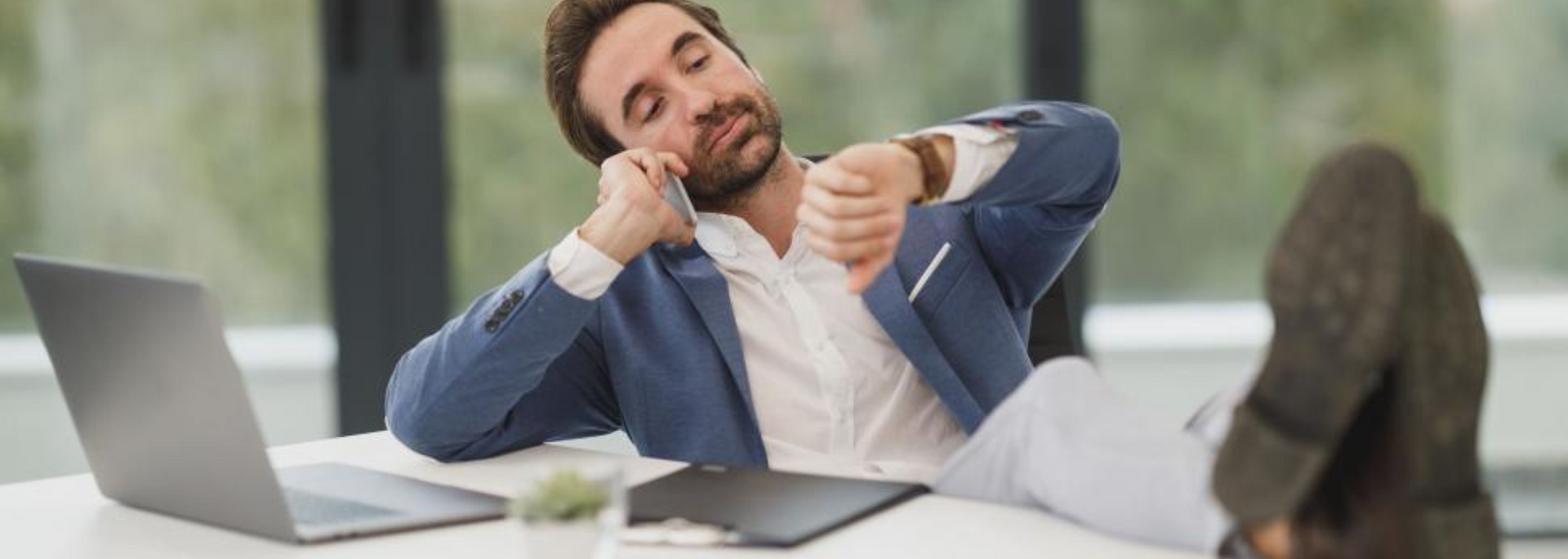 Picture of a businessperson kicking back and looking relaxed.