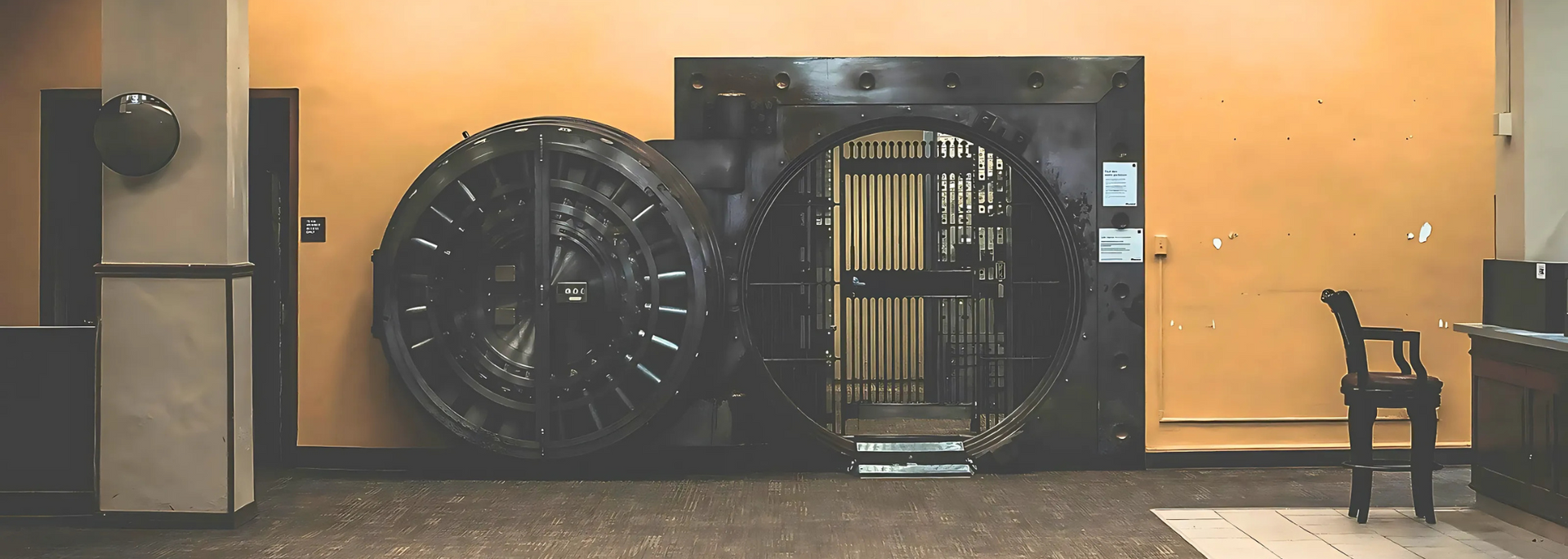 Picture of a big bank vault.