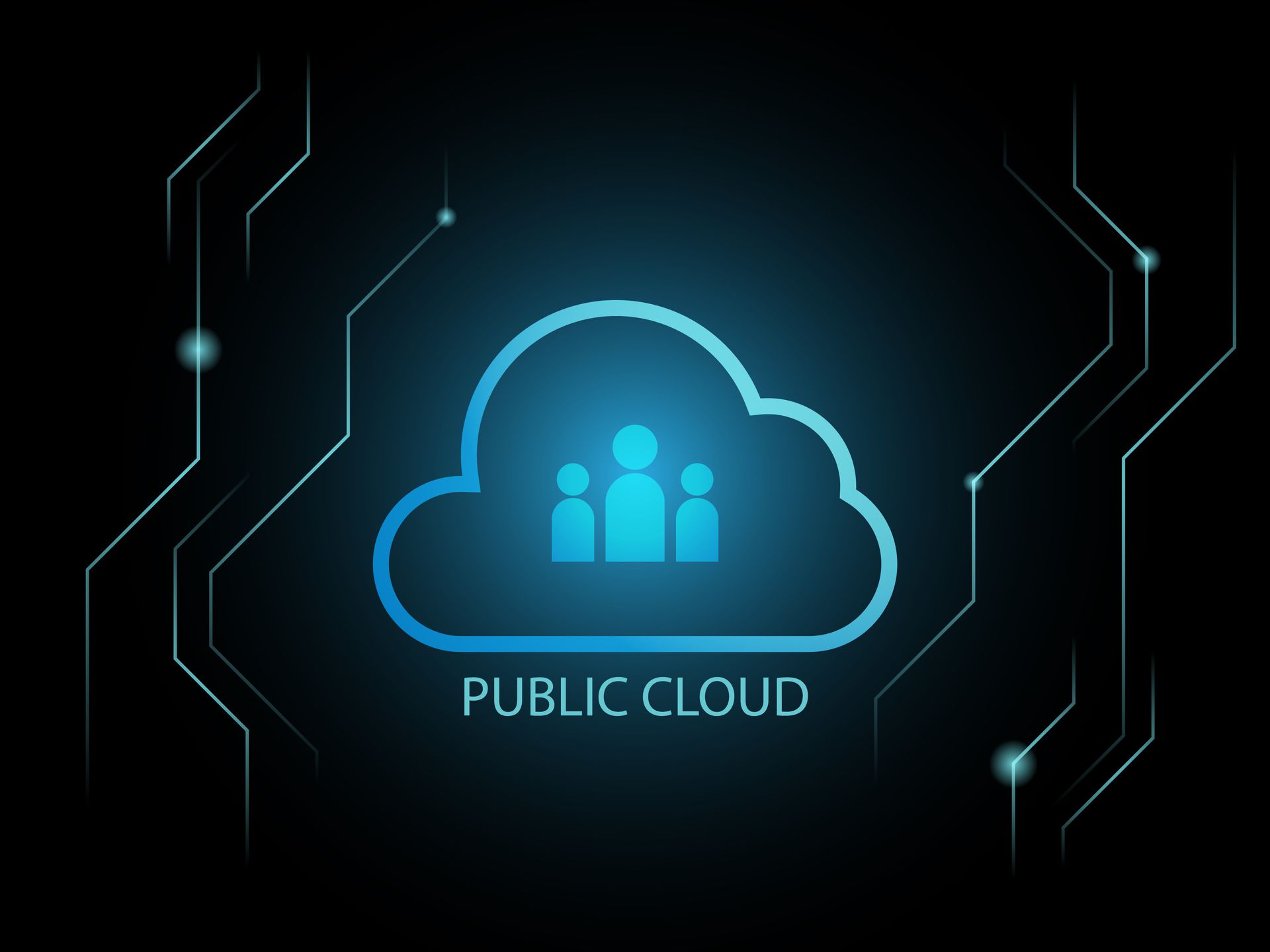 A blue cloud with people inside of it on a black background.