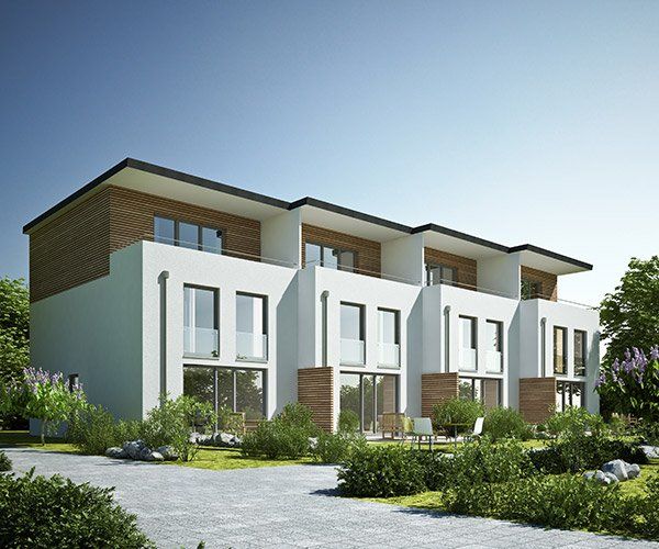 row of four modern homes