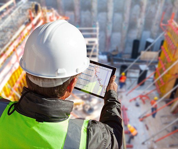 construction manager holding tablet in work zone