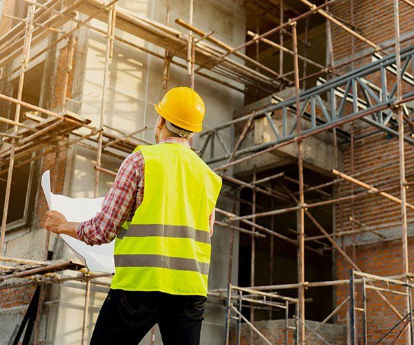 construction developer reviewing building plans and construction