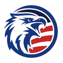Blue eagle head logo in a circle with red and white stripes