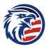 Blue eagle head logo in a circle with red and white stripes