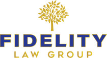 Logo for Fidelity Law Group: Gold tree above blue "FIDELITY" and yellow "LAW GROUP".
