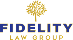 Logo for Fidelity Law Group: Gold tree above blue "FIDELITY" and yellow "LAW GROUP".