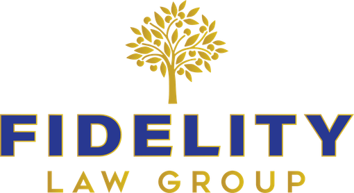 Logo for Fidelity Law Group: Gold tree above blue "FIDELITY" and yellow "LAW GROUP".