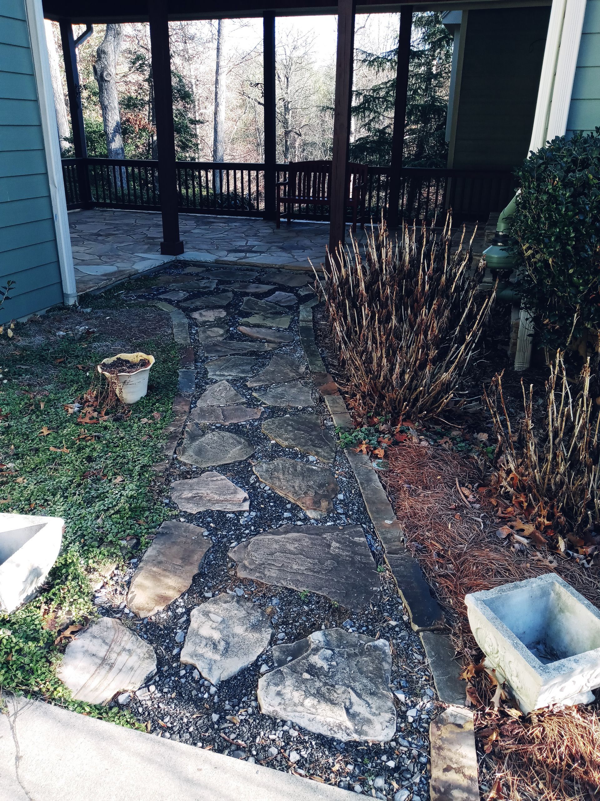 There is a shed in the middle of the woods.