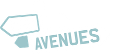 A logo for avenues with an arrow pointing to the right.