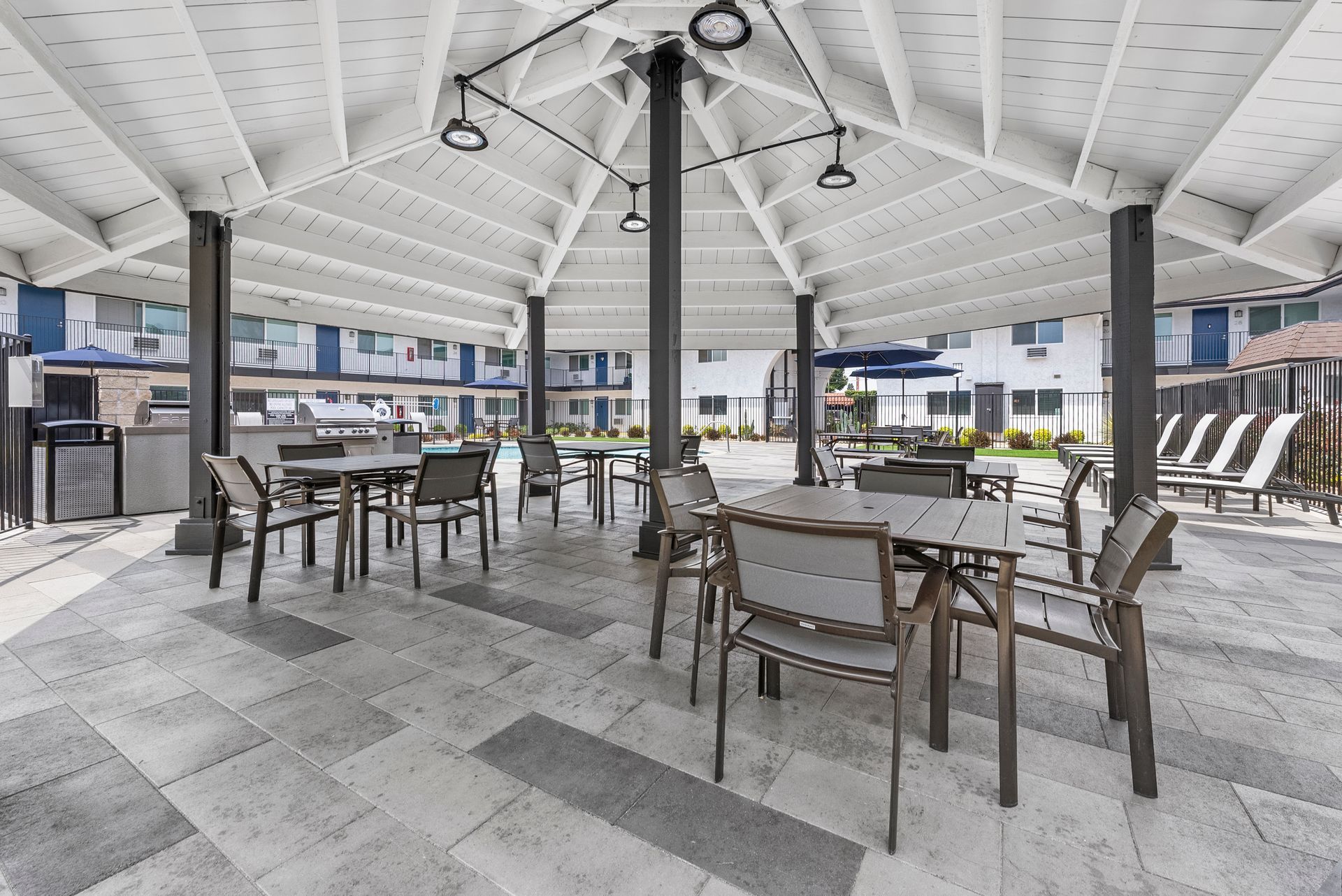 Picnic tables under gazebo