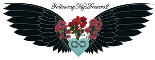 Black angel wings with a rose and heart design. Text reads 