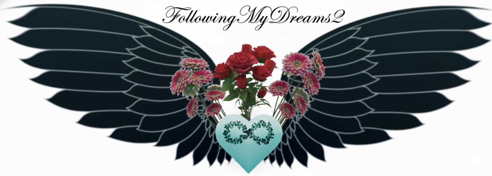 Black wings with flowers and text 