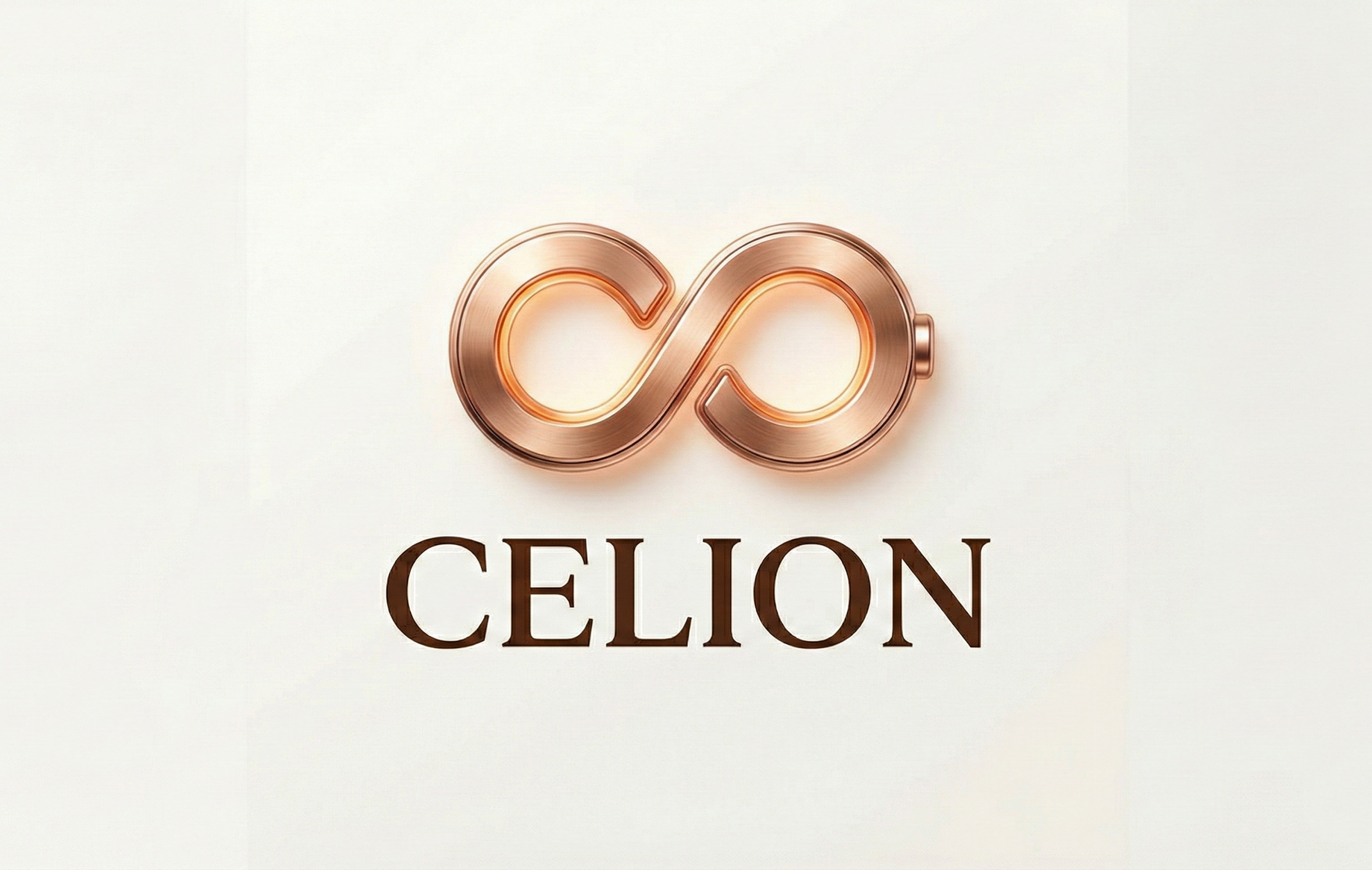 Het CELION-logo met een koperkleurig oneindigheidssymbool boven de merknaam op een lichte achtergrond.