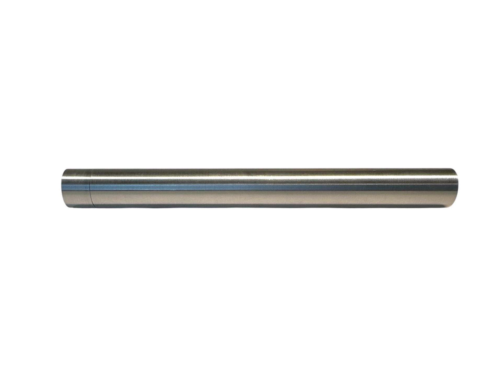 A cylindrical, metallic rod, lying horizontally.
