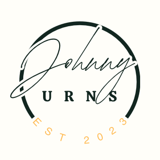 Logo for Johnny Urns: black script 