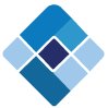 Diamond-shaped logo in shades of blue with a central dark blue square.