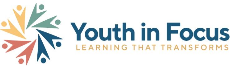 Logo for Youth in Focus: Circle of figures in various colors, with dark blue text.