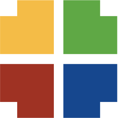 Four colored squares in yellow, green, red, and blue, forming a cross shape.