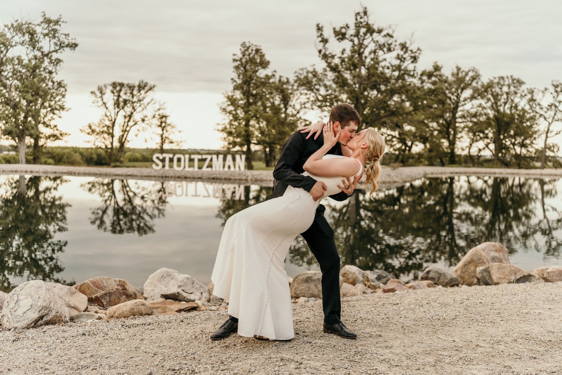Wedding couple in formal attire during an intimate portrait session in Joice, IA.