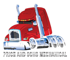 The logo for price and sons mechanical shows a red semi truck