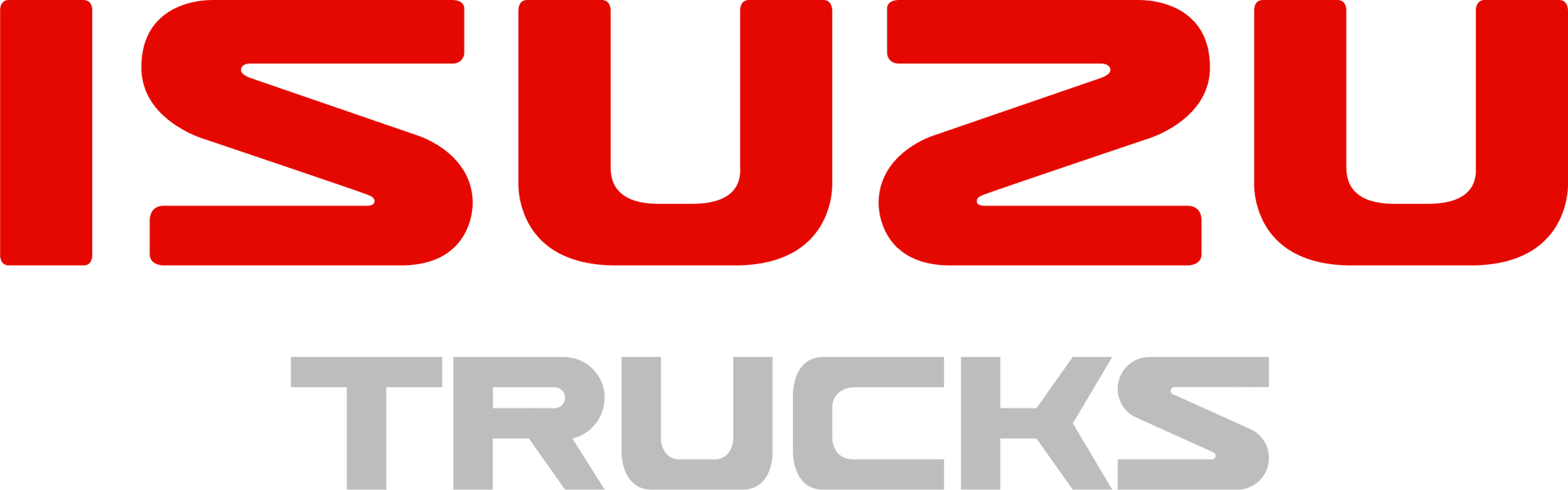 The logo for isuzu trucks is red and gray on a white background.