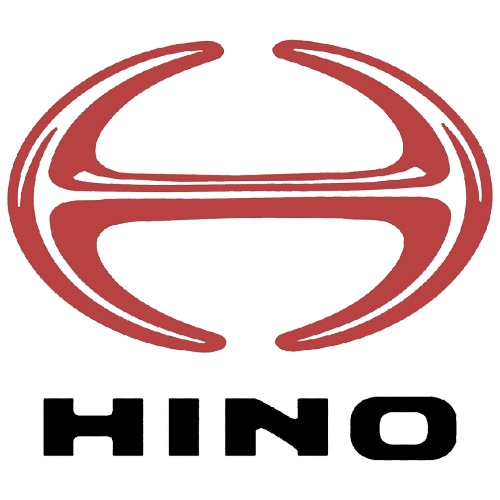 A red and white logo for hino is on a white background